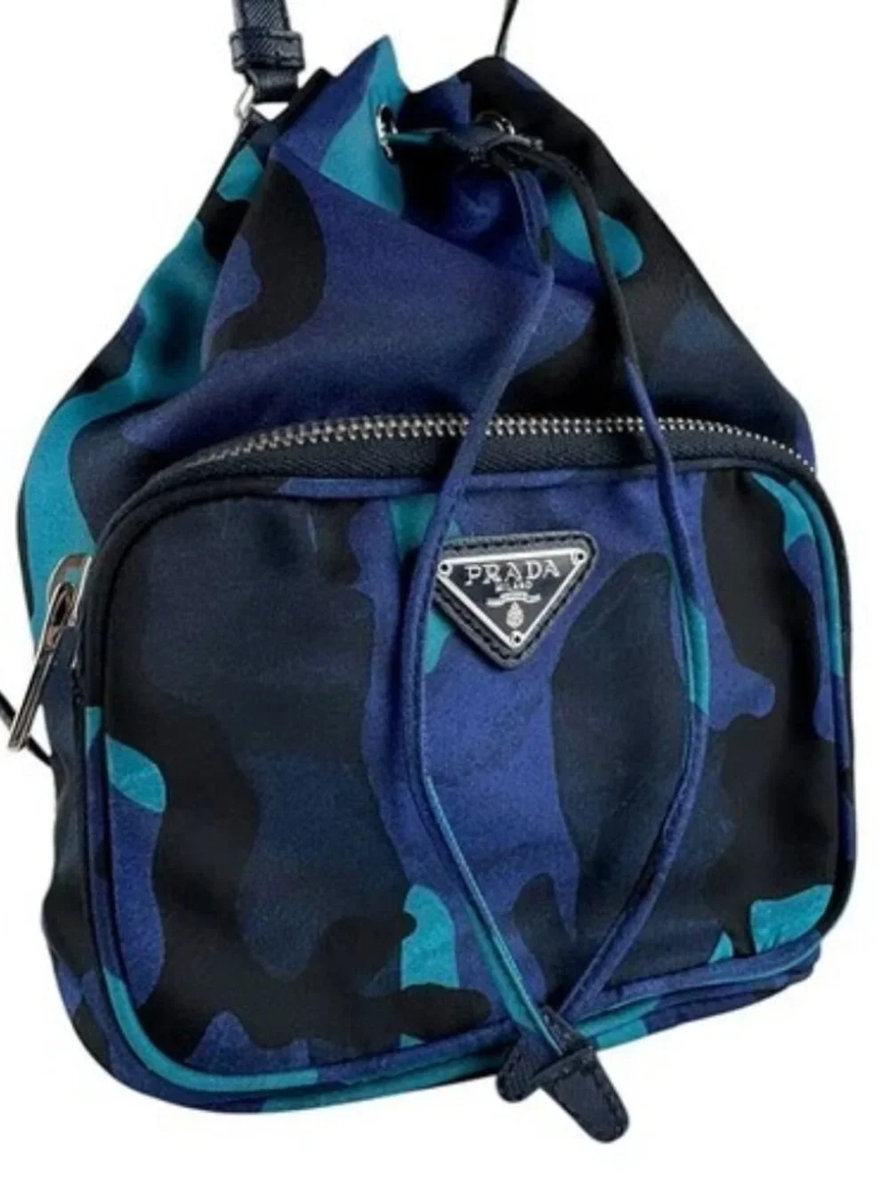Auth PRADA Handbag Crossbody Shoulder Bag Navy/Black/Blue Nylon/Leather - z9367 - Picture 12 of 13